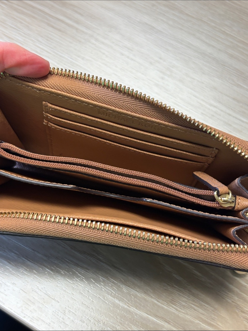 Michael Kors Two-Tone Saffiano Zip Wallet - Tan & Black - Picture 3 of 6